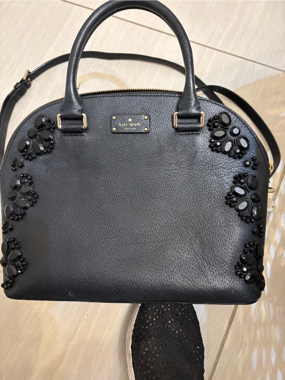 kate spade Black Jeweled Leather Satchel